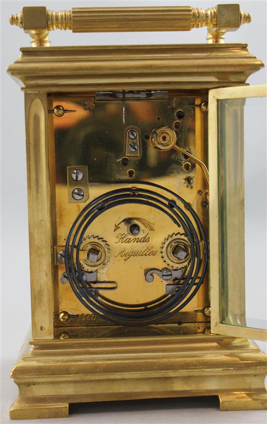 An Edwardian ormolu hour repeating carriage clock, 6.5in.